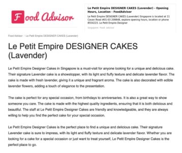 Lavender designer cake in Singapore from Le Petit Empire Designer Cakes, ideal for special occasions.